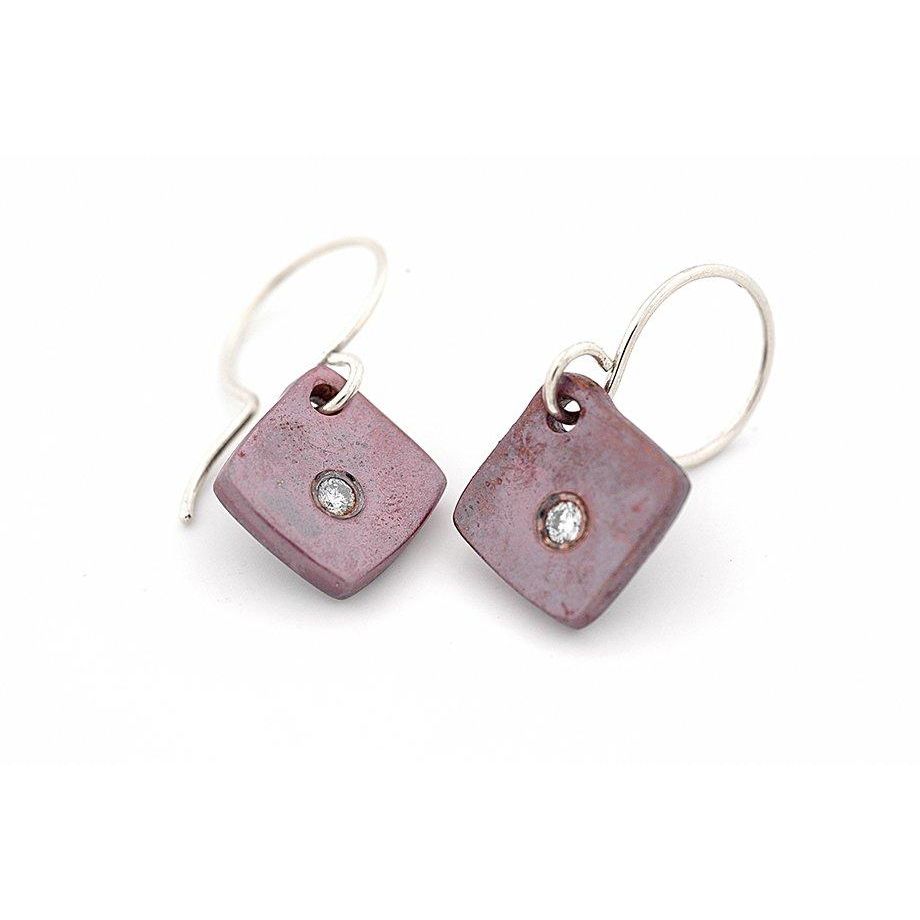 Copper Square Earrings with White Diamonds