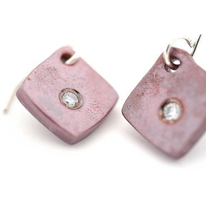 Copper Square Earrings with White Diamonds