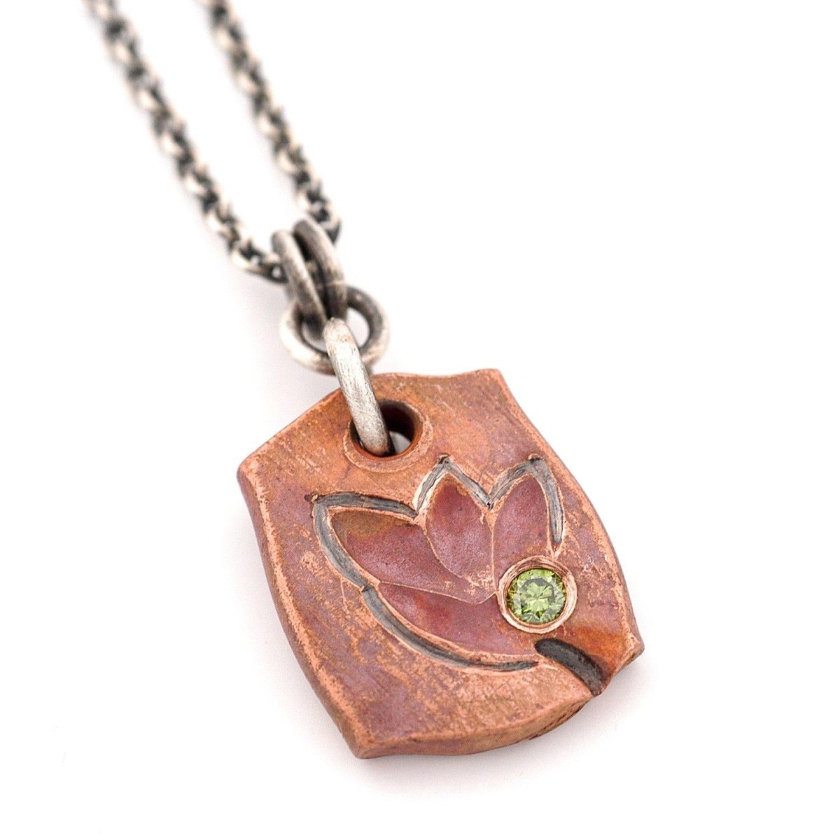 Abstract Flower with Green Diamond in Copper - John Paul Designs