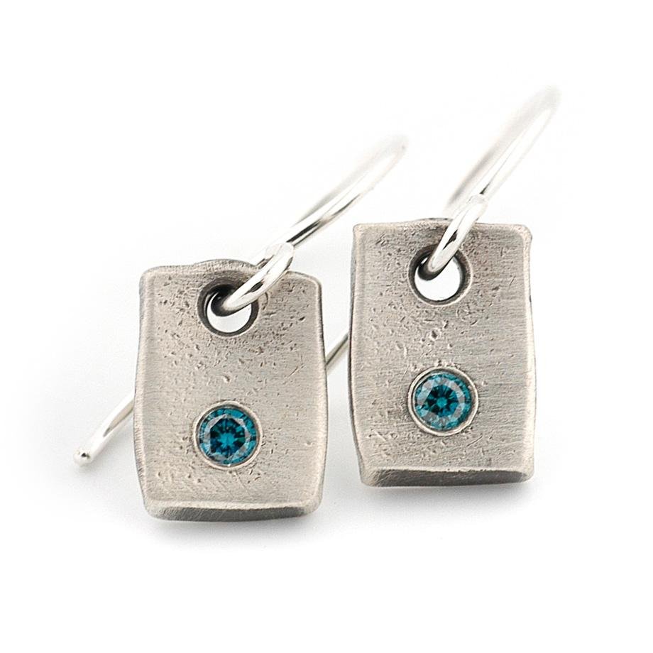 Blue Diamond Rectangle Drop Earrings - John Paul Designs