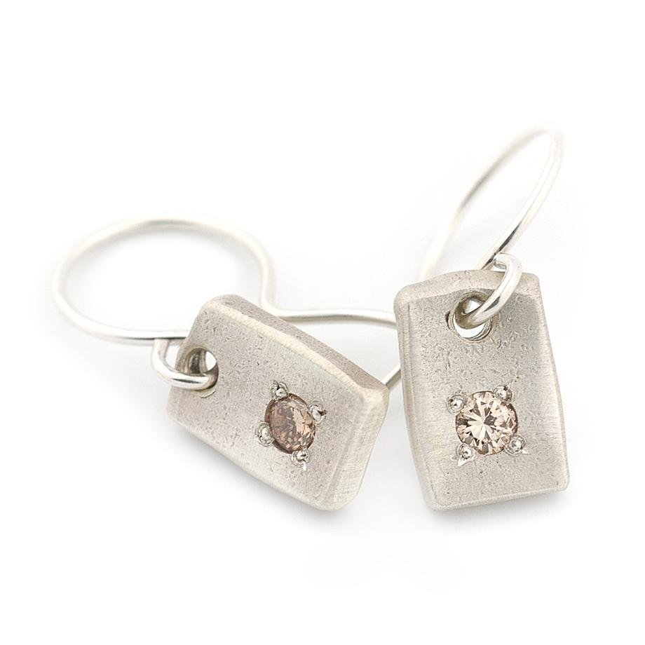Champagne Diamond Rectangle Drop Earrings - John Paul Designs