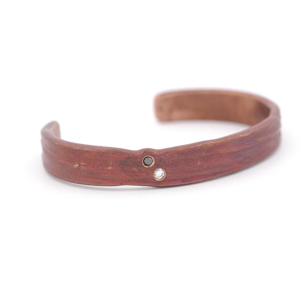 Men's online Copper Bracelet - BR027P Flat Hammered Double Bar Men's Patina Copper Bracelet - 7th Anniversary Gift - Handcrafted by JW