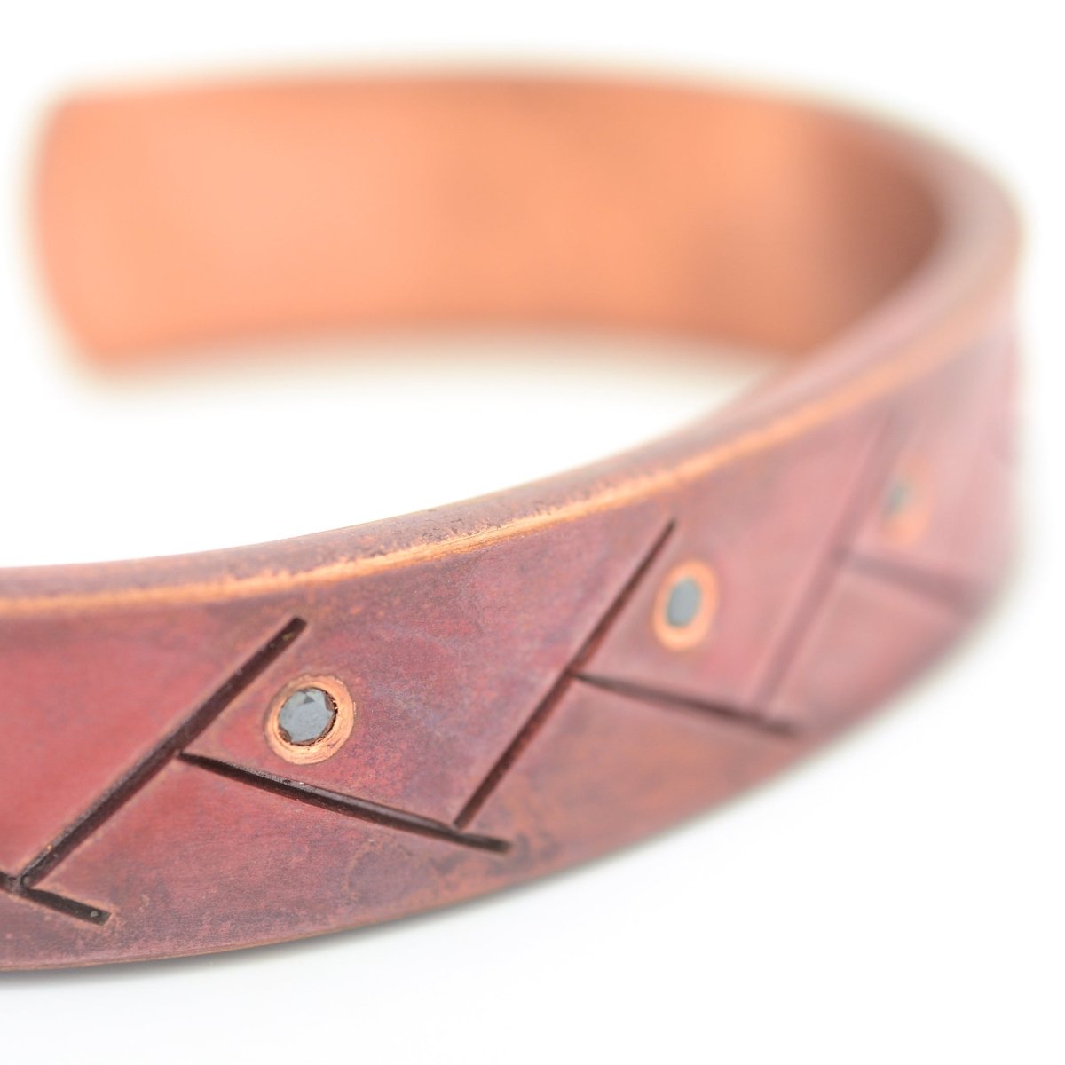 Copper Cuff with Herringbone Pattern and Black Diamonds - John Paul Designs