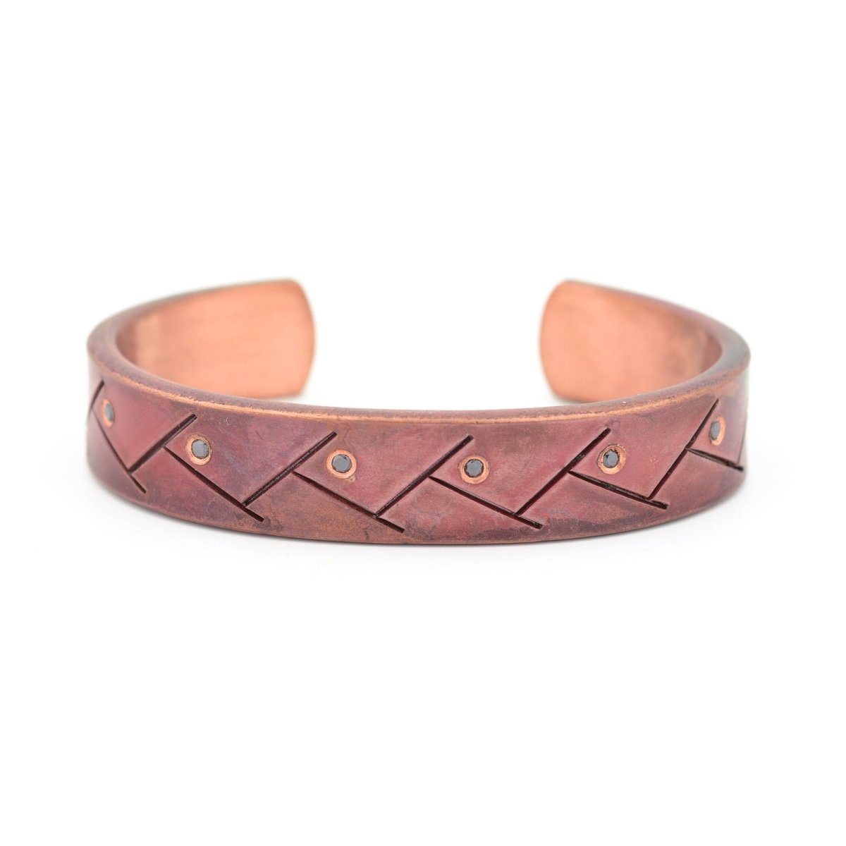 Copper Cuff with Herringbone Pattern and Black Diamonds - John Paul Designs