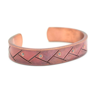 Copper Cuff with Herringbone Pattern and Black Diamonds - John Paul Designs